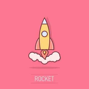 Vector cartoon rocket icon in comic style. Startup launch sign illustration.. Stock Illustration