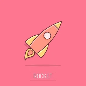 Vector cartoon rocket icon in comic style. Startup launch sign illustration.. Stock Illustration
