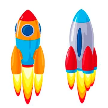 Vector cartoon rockets, spaceships set Stock Illustration