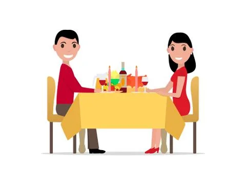 Vector cartoon romantic dinner by candlelight Stock Illustration