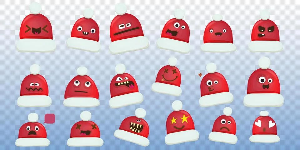 Vector cartoon santa red hat character collection isolated on transparent Stock Illustration