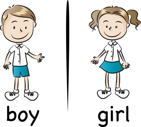 Vector cartoon school boy and girl Stock Illustration