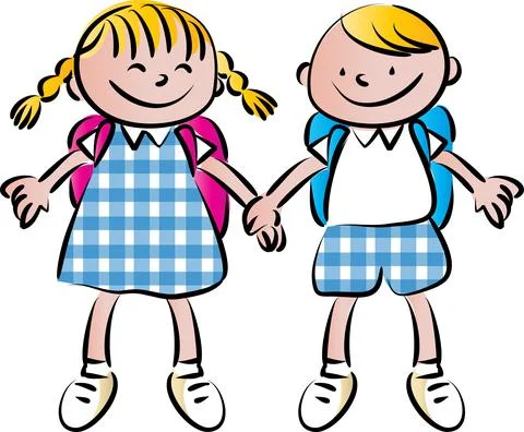 Vector cartoon school boy and girl Stock Illustration