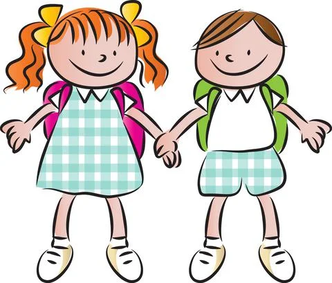 Vector cartoon school boy and girl Stock Illustration