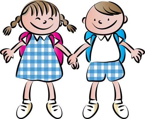 Vector cartoon school boy and girl Stock Illustration