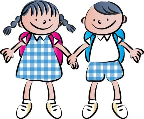 Vector cartoon school boy and girl Stock Illustration