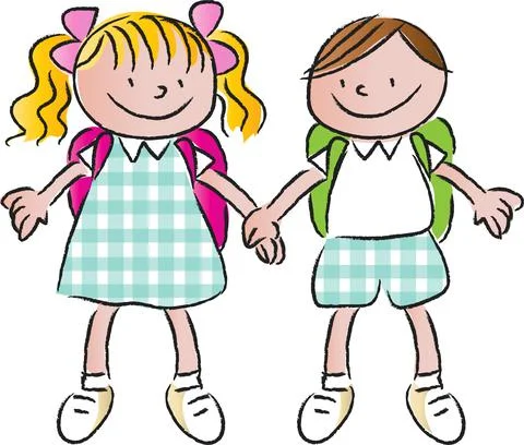 Vector cartoon school boy and girl Illustrazione stock