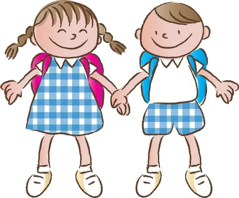 Vector cartoon school boy and girl Illustrazione stock
