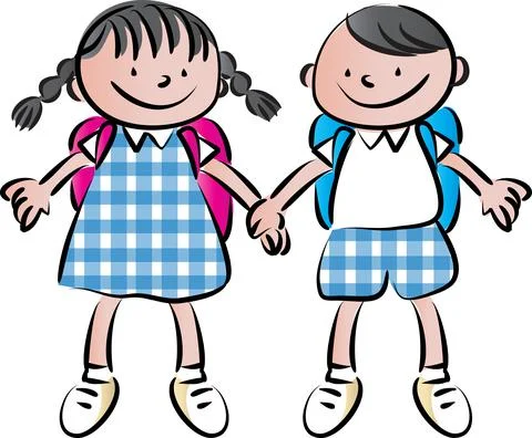 Vector cartoon school boy and girl Stock Illustration