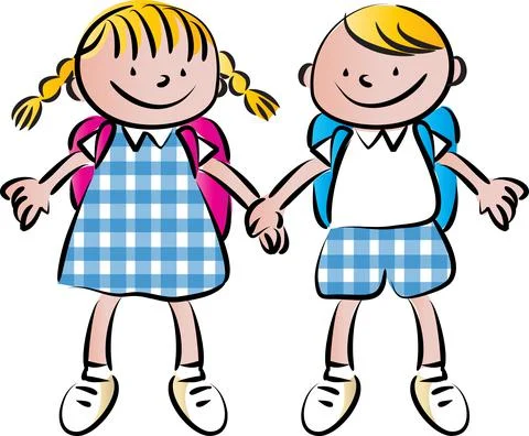 Vector cartoon school boy and girl Stock Illustration