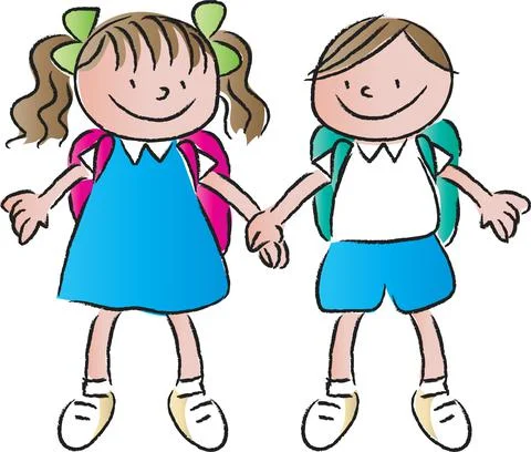 Vector cartoon school boy and girl Stock Illustration