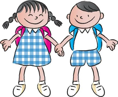 Vector cartoon school boy and girl Stock Illustration
