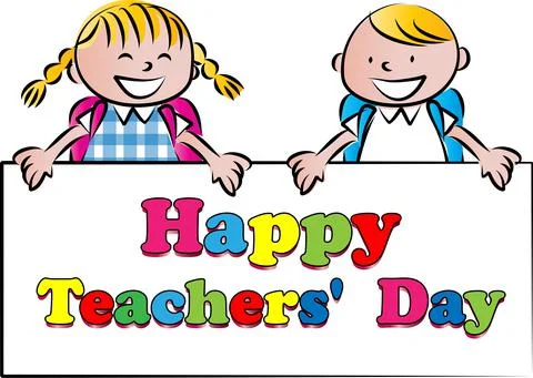 Vector cartoon school boy and girl holding a blank card border frame background Stock Illustration