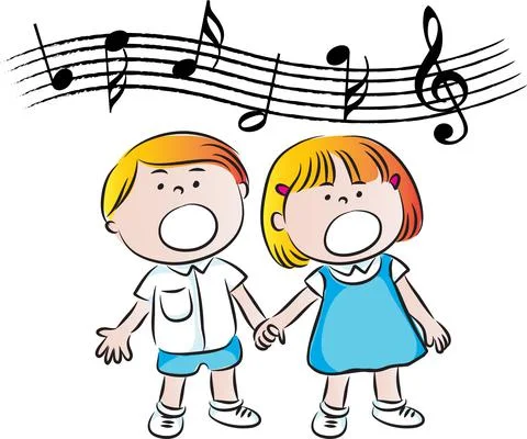 Vector cartoon school boy and girl singing Stock Illustration