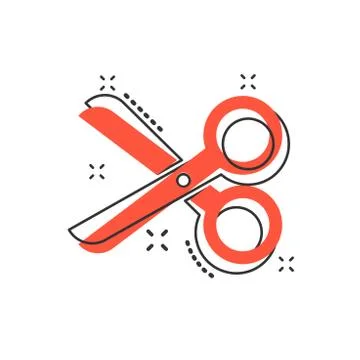 Vector cartoon scissors icon in comic style. Scissor sign illustration pictog Stock Illustration