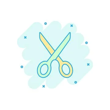 Vector cartoon scissors icon in comic style. Scissor sign illustration pictog Stock Illustration