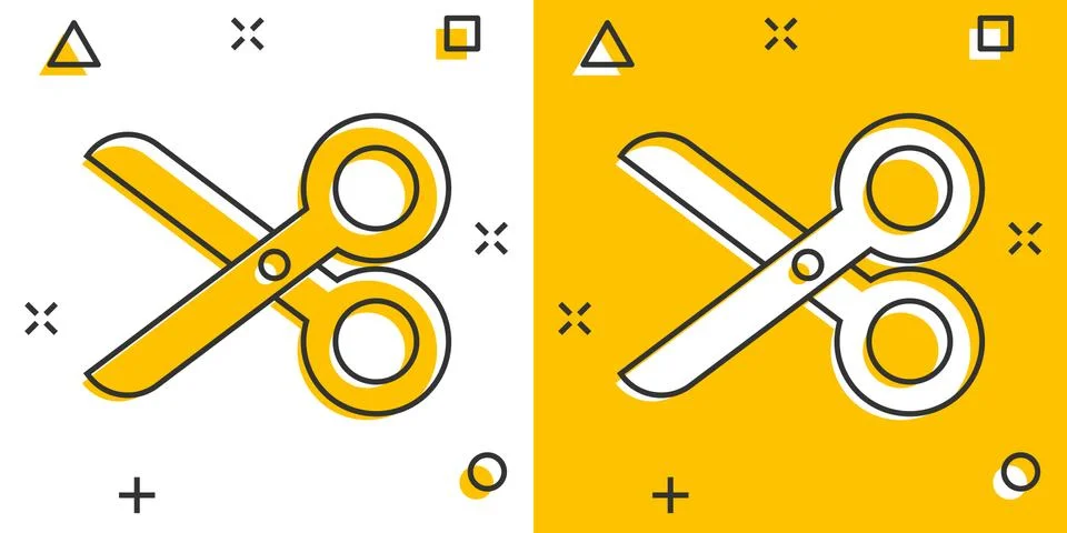 Vector cartoon scissors icon in comic style. Scissor sign illustration pictog Stock Illustration
