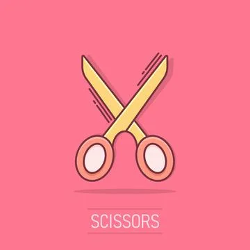 Vector cartoon scissors icon in comic style. Scissor sign illustration pict.. Stock Illustration