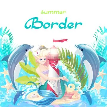 Vector cartoon Sea border background Illustrazione stock