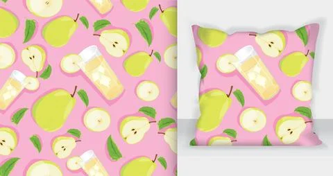 Vector cartoon seamless pattern with Pear exotic fruits, flowers and leafs .. Stockillustratie