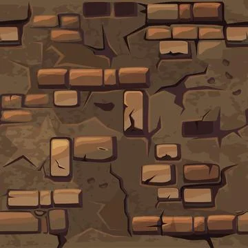 Vector Cartoon seamless pattern texture old brown crack brick wall イラスト素材