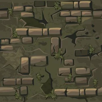 Vector Cartoon seamless pattern texture old crack brick wall Stock Illustration