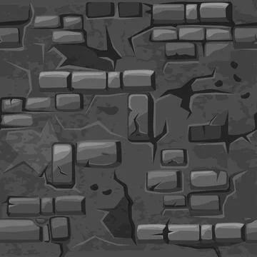 Vector Cartoon seamless pattern texture old Grey crack brick wall イラスト素材