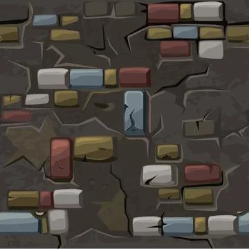 Vector Cartoon seamless pattern texture old crack brick wall イラスト素材