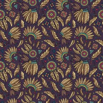 Vector cartoon seamless pattern with tribal elements Stock Illustration