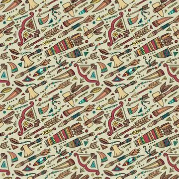 Vector cartoon seamless pattern with tribal elements Stock Illustration