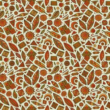 Vector cartoon seamless pattern with tribal elements Stock Illustration