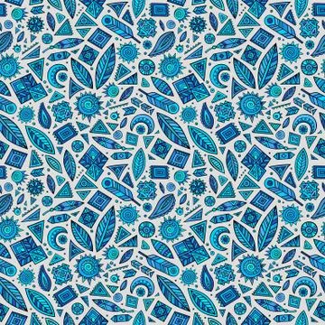 Vector cartoon seamless pattern with tribal elements Stock Illustration