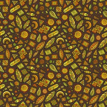 Vector cartoon seamless pattern with tribal elements Illustrazione stock