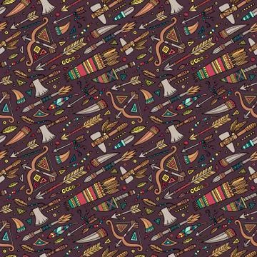 Vector cartoon seamless pattern with tribal elements Ilustración de archivo