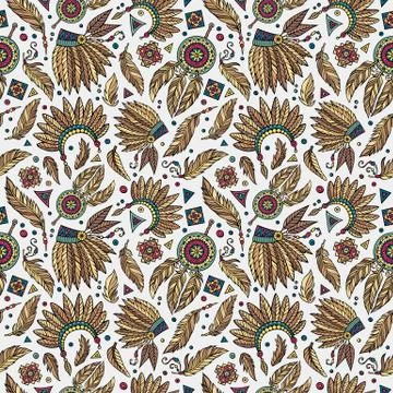 Vector cartoon seamless pattern with tribal elements Stock Illustration