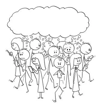Vector Cartoon of Set of Crowd of People Walking on the Street and Using Mobile Stock Illustration