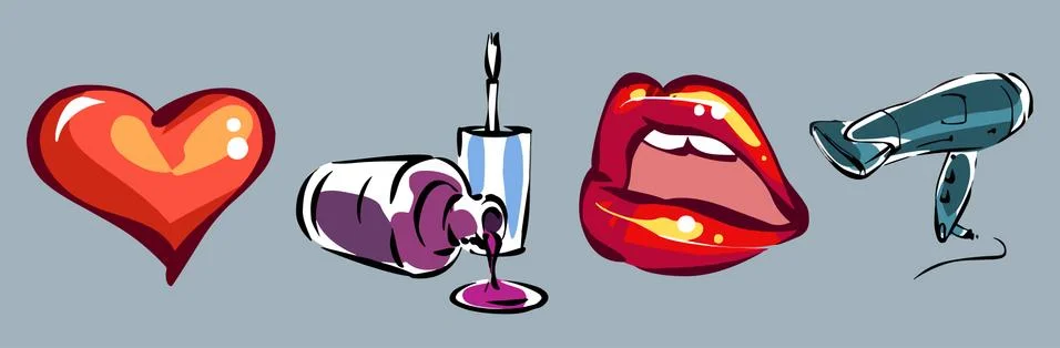 Vector cartoon set of different women's things. Four color sketches. Stock Illustration