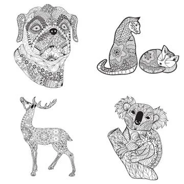 Vector cartoon set illustration cat, deer, dog and koala. Stock Illustration