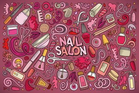 Vector cartoon set of Nail salon theme objects Illustrazione stock