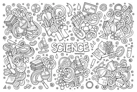 Vector cartoon set of Science theme doodles design elements イラスト素材