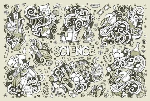 Vector cartoon set of Science theme doodles design elements 스톡 일러스트