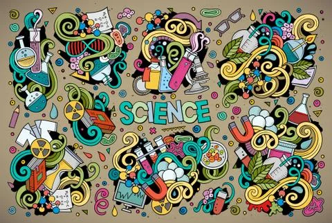 Vector cartoon set of Science theme doodles design elements Illustrazione stock