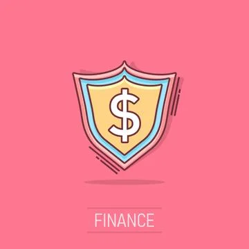 Vector cartoon shield with money icon in comic style. Shield sign illustrat.. Stock Illustration