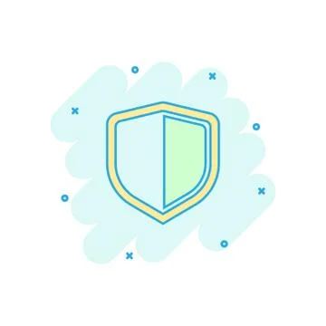 Vector cartoon shield protect icon in comic style. Defence sign illustration  Stock Illustration