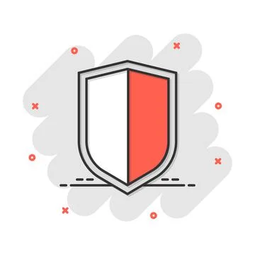Vector cartoon shield protect icon in comic style. Defence sign illustration  Stock Illustration