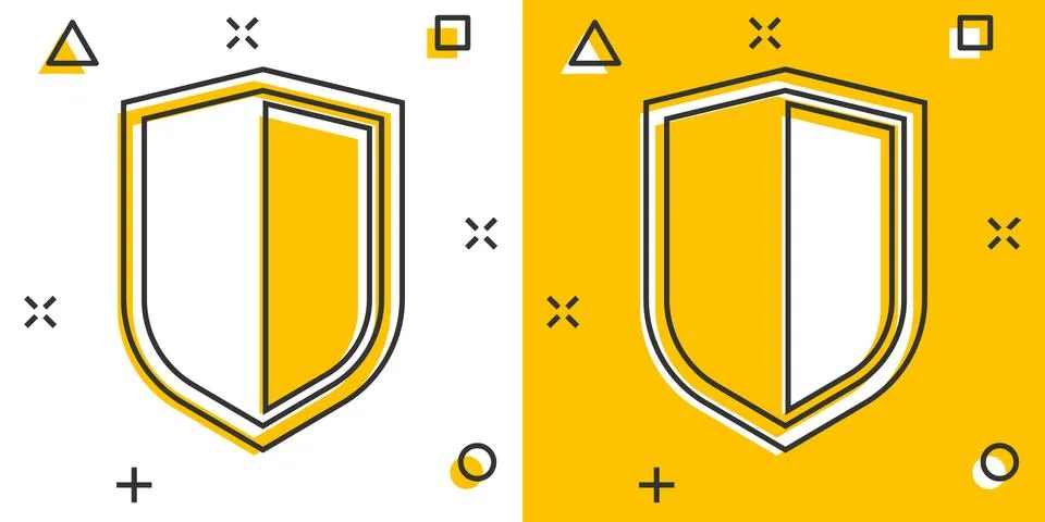 Vector cartoon shield protect icon in comic style. Defence sign illustration  Stock Illustration