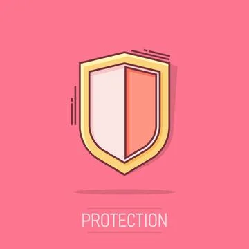 Vector cartoon shield protect icon in comic style. Defence sign illustratio.. Stock Illustration