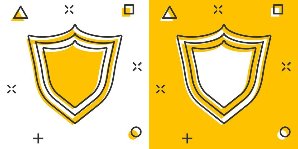 Vector cartoon shield protection icon in comic style. Protect sign illustrati Stock Illustration