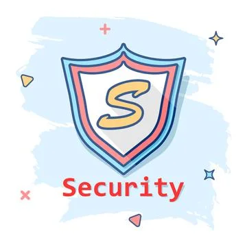 Vector cartoon shield protection icon in comic style. Protect security sign i Stock Illustration