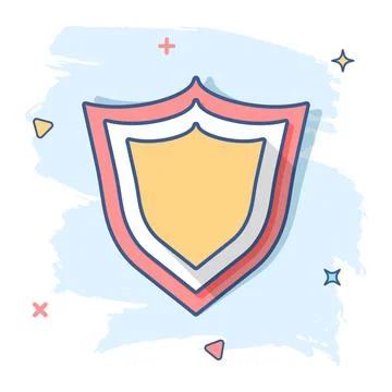 Vector cartoon shield protection icon in comic style. Protect sign illustrati Stock Illustration
